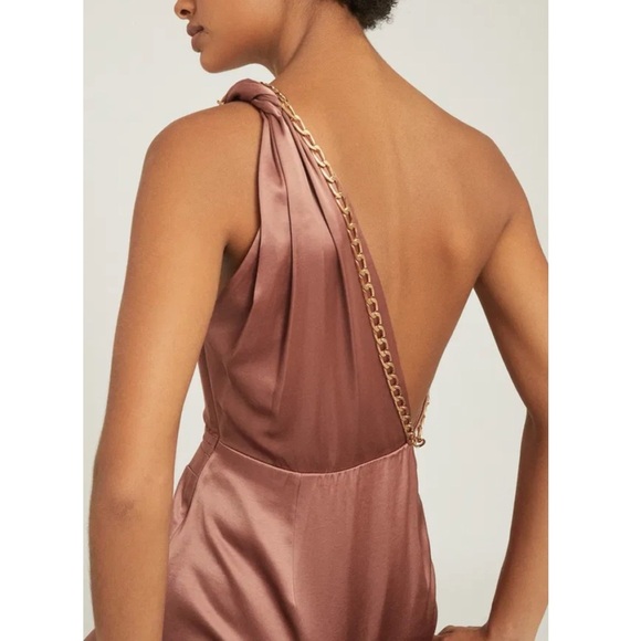 Reiss Adaline Satin Crepe Open Back Asymmetrical Chain Detail Cocktail Dress NEW - Picture 7 of 16